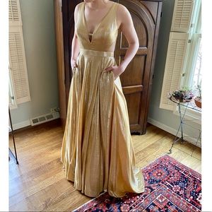 Jovani JVN 66900A Gold Plunging Prom Dress - Size 8